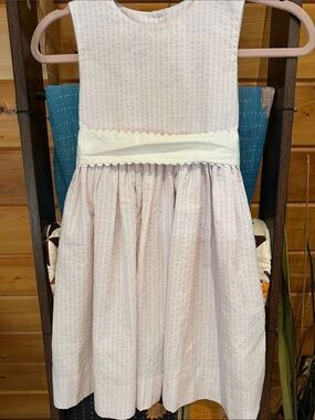 Claire & Charlie Light Pink Seersucker Girls' Dress with White Waistband